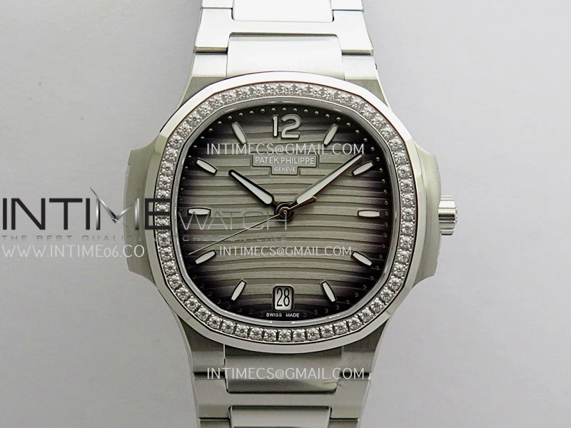 Nautilus 7118 Ladies Diamond Bezel SS DDF 1:1 Best Edition Gray Dial On SS Bracelet Super Clone DD26-330