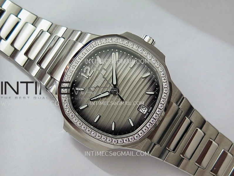 Nautilus 7118 Ladies Diamond Bezel SS DDF 1:1 Best Edition Gray Dial On SS Bracelet Super Clone DD26-330