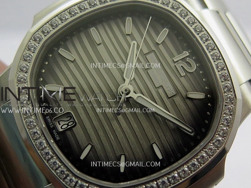 Nautilus 7118 Ladies Diamond Bezel SS DDF 1:1 Best Edition Gray Dial On SS Bracelet Super Clone DD26-330