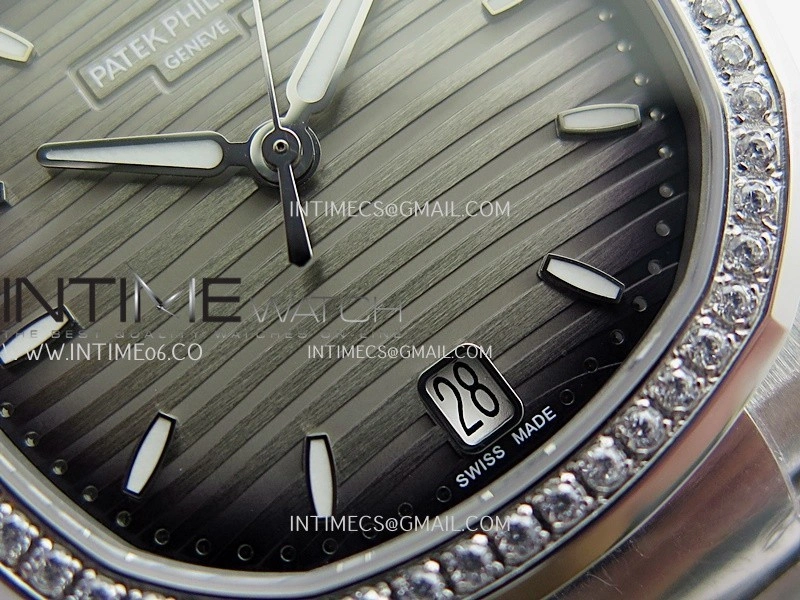 Nautilus 7118 Ladies Diamond Bezel SS DDF 1:1 Best Edition Gray Dial On SS Bracelet Super Clone DD26-330
