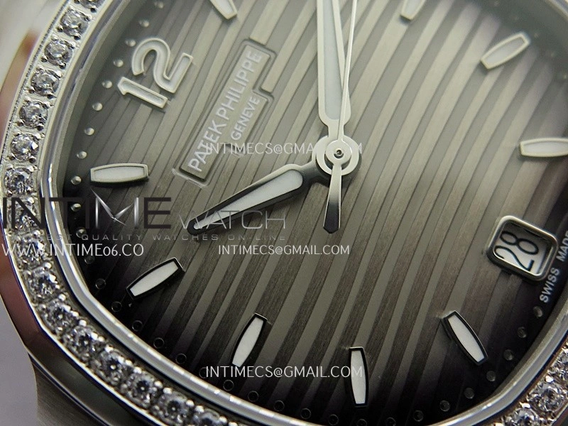Nautilus 7118 Ladies Diamond Bezel SS DDF 1:1 Best Edition Gray Dial On SS Bracelet Super Clone DD26-330