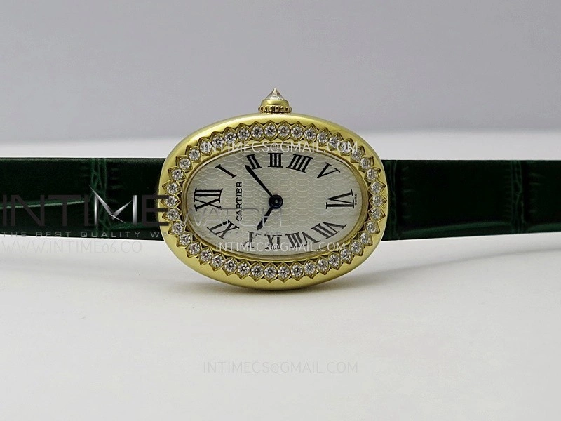 Baignoire Watch Diamond Bezel YG AF 1:1 Best Edition White Dial On Green Leather Strap RONDA Quartz