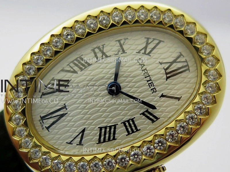 Baignoire Watch Diamond Bezel YG AF 1:1 Best Edition White Dial On Green Leather Strap RONDA Quartz