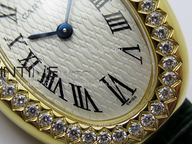 Baignoire Watch Diamond Bezel YG AF 1:1 Best Edition White Dial On Green Leather Strap RONDA Quartz