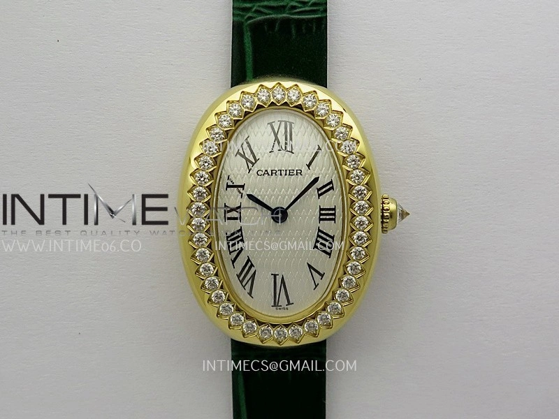 Baignoire Watch Diamond Bezel YG AF 1:1 Best Edition White Dial On Green Leather Strap RONDA Quartz