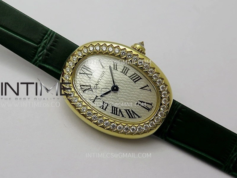 Baignoire Watch Diamond Bezel YG AF 1:1 Best Edition White Dial On Green Leather Strap RONDA Quartz