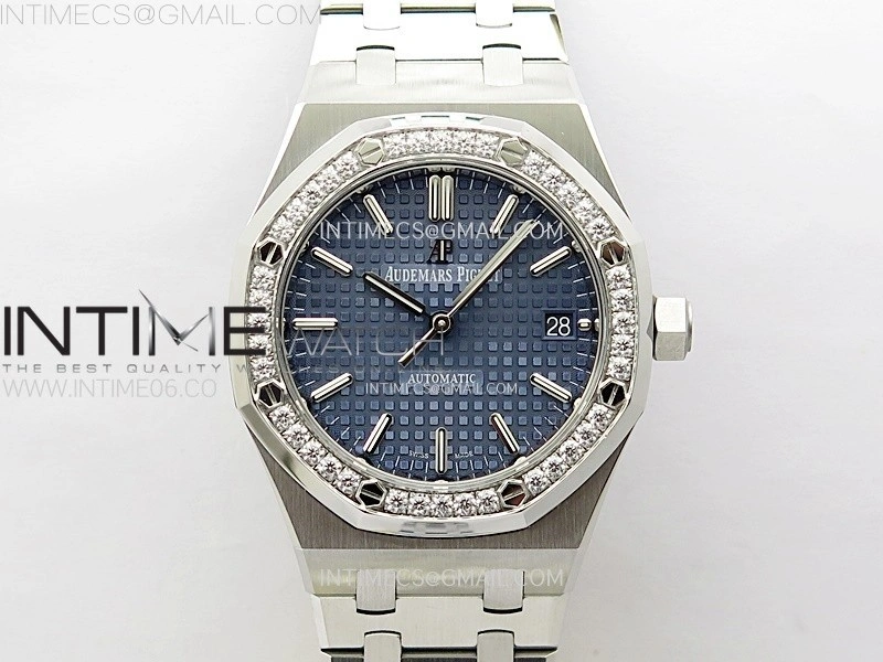 Royal Oak 37mm 15451 SS Diamonds APSF 1:1 Best Edition Blue Textured Dial on SS Bracelet SA3120 Super Clone