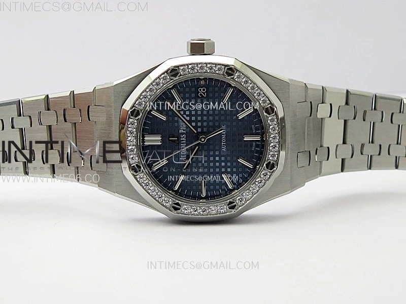 Royal Oak 37mm 15451 SS Diamonds APSF 1:1 Best Edition Blue Textured Dial on SS Bracelet SA3120 Super Clone