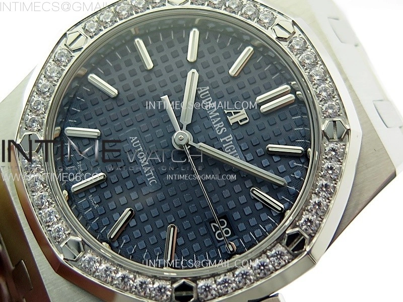 Royal Oak 37mm 15451 SS Diamonds APSF 1:1 Best Edition Blue Textured Dial on SS Bracelet SA3120 Super Clone