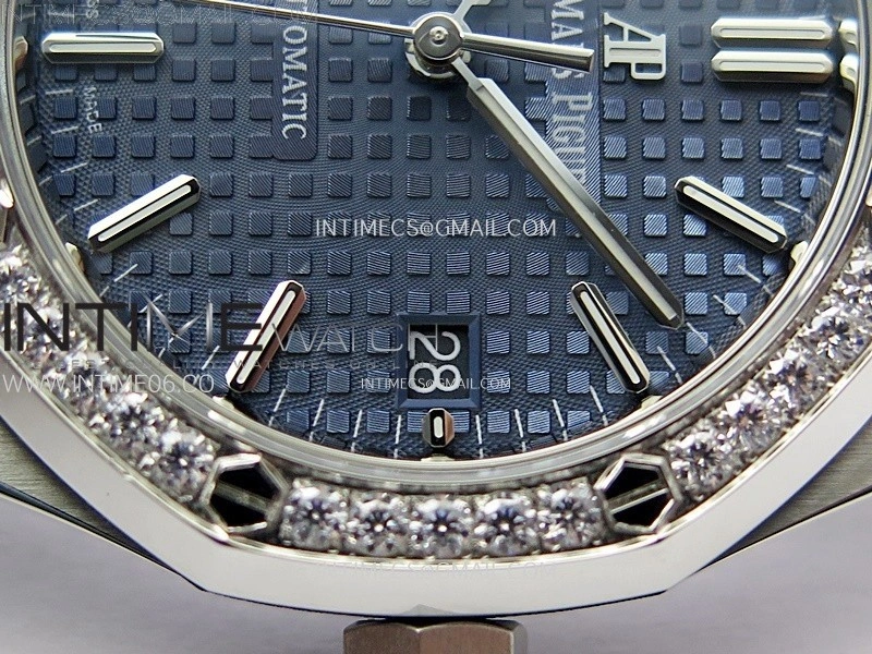 Royal Oak 37mm 15451 SS Diamonds APSF 1:1 Best Edition Blue Textured Dial on SS Bracelet SA3120 Super Clone