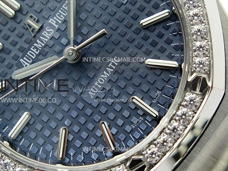 Royal Oak 37mm 15451 SS Diamonds APSF 1:1 Best Edition Blue Textured Dial on SS Bracelet SA3120 Super Clone