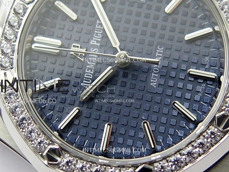 Royal Oak 37mm 15451 SS Diamonds APSF 1:1 Best Edition Blue Textured Dial on SS Bracelet SA3120 Super Clone