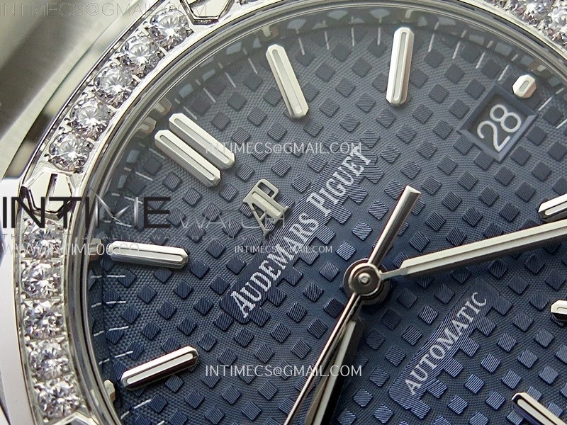 Royal Oak 37mm 15451 SS Diamonds APSF 1:1 Best Edition Blue Textured Dial on SS Bracelet SA3120 Super Clone