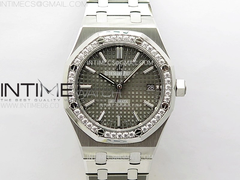 Royal Oak 37mm 15451 SS Diamonds APSF 1:1 Best Edition Gray Textured Dial on SS Bracelet SA3120 Super Clone