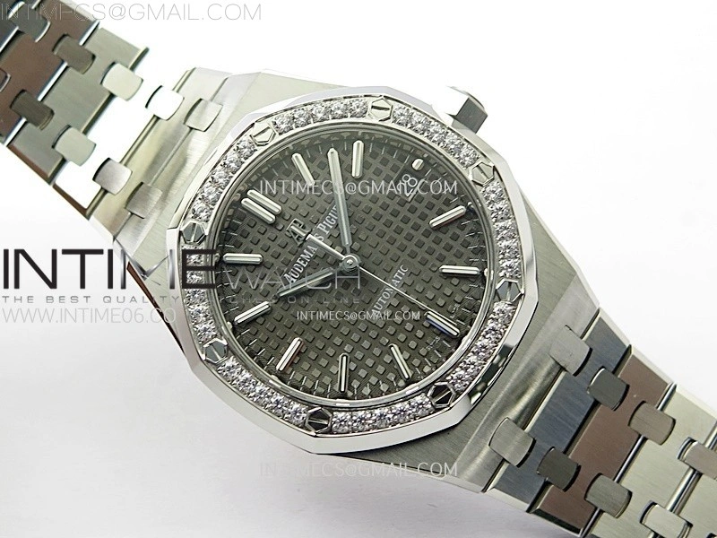 Royal Oak 37mm 15451 SS Diamonds APSF 1:1 Best Edition Gray Textured Dial on SS Bracelet SA3120 Super Clone