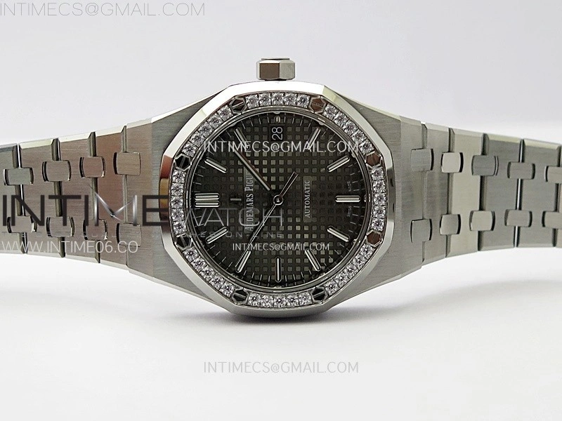 Royal Oak 37mm 15451 SS Diamonds APSF 1:1 Best Edition Gray Textured Dial on SS Bracelet SA3120 Super Clone
