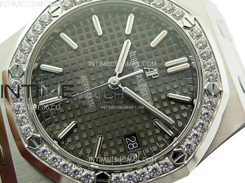 Royal Oak 37mm 15451 SS Diamonds APSF 1:1 Best Edition Gray Textured Dial on SS Bracelet SA3120 Super Clone