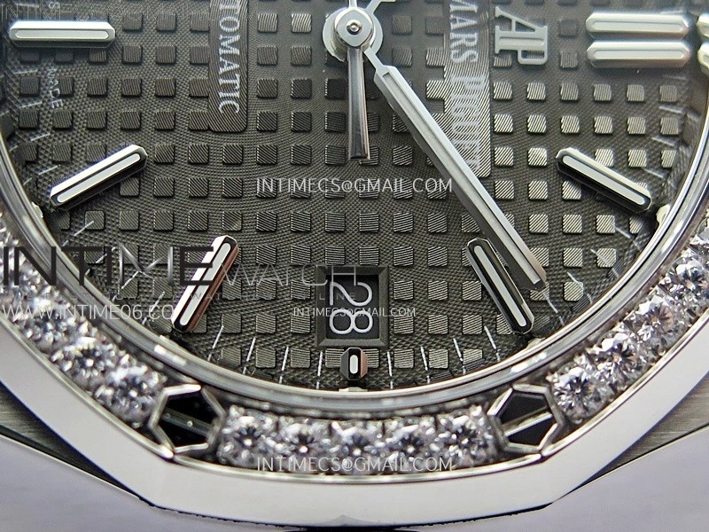 Royal Oak 37mm 15451 SS Diamonds APSF 1:1 Best Edition Gray Textured Dial on SS Bracelet SA3120 Super Clone