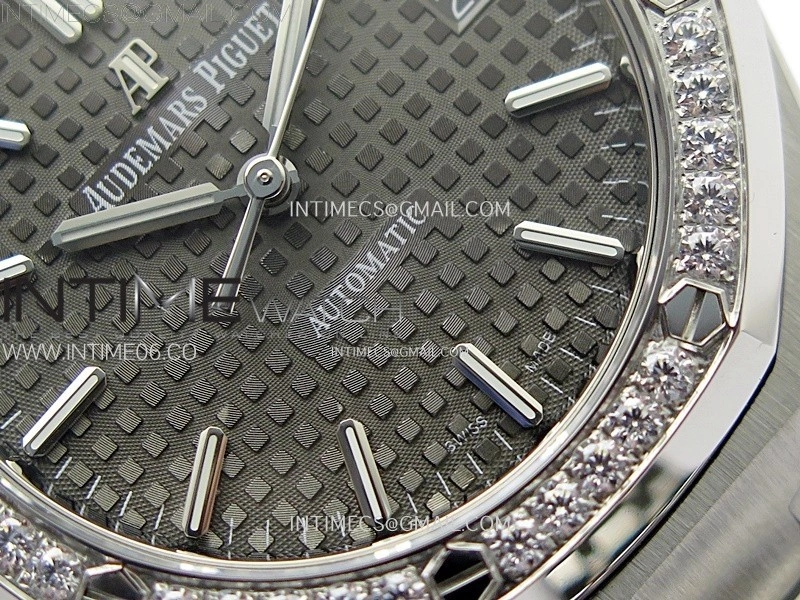Royal Oak 37mm 15451 SS Diamonds APSF 1:1 Best Edition Gray Textured Dial on SS Bracelet SA3120 Super Clone