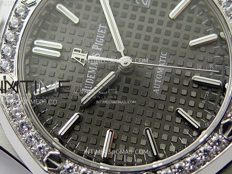 Royal Oak 37mm 15451 SS Diamonds APSF 1:1 Best Edition Gray Textured Dial on SS Bracelet SA3120 Super Clone