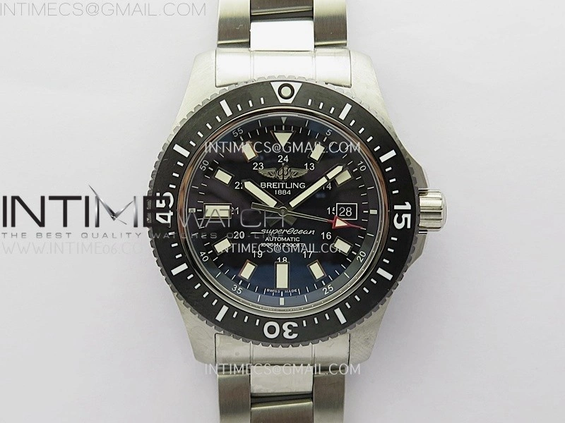 SuperOcean 44mm Special Black Ceramic EF 1:1 Best Edition Black Dial on SS Bracelet A2824