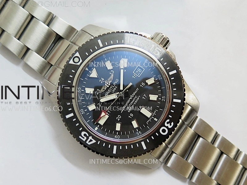 SuperOcean 44mm Special Black Ceramic EF 1:1 Best Edition Black Dial on SS Bracelet A2824
