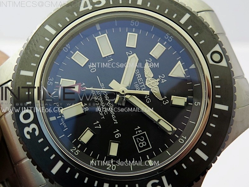 SuperOcean 44mm Special Black Ceramic EF 1:1 Best Edition Black Dial on SS Bracelet A2824