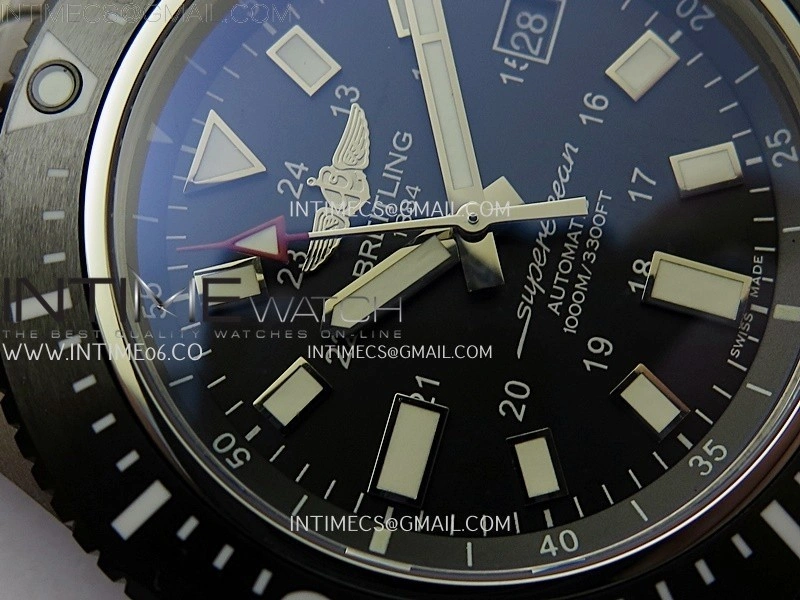 SuperOcean 44mm Special Black Ceramic EF 1:1 Best Edition Black Dial on SS Bracelet A2824