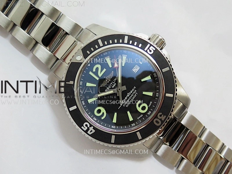 SuperOcean Automatic 44mm TF 1:1 Best Edition Black Dial Black Bezel on SS Bracelet A2824