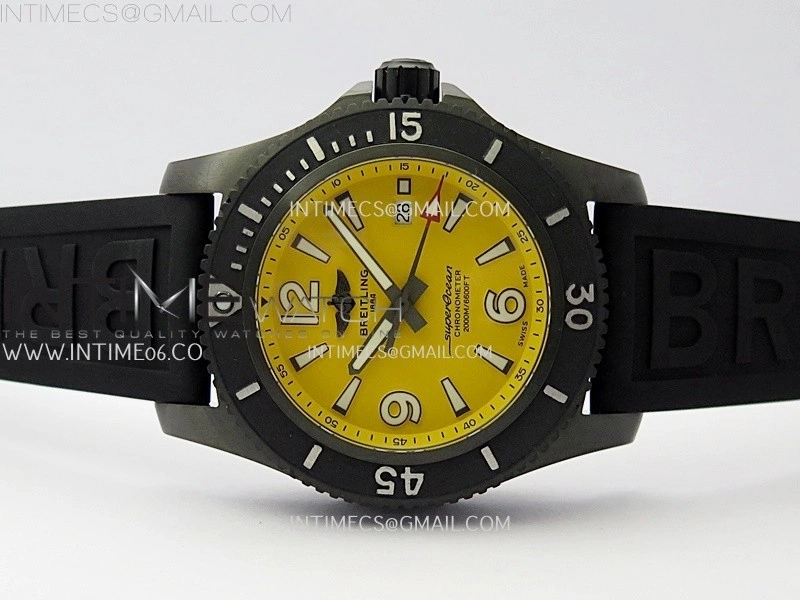 SuperOcean Automatic 46mm DLC TF 1:1 Best Edition Yellow Dial on Black Rubber Strap A2824