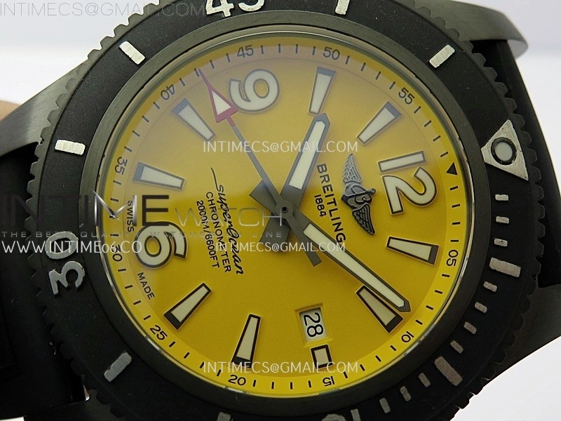 SuperOcean Automatic 46mm DLC TF 1:1 Best Edition Yellow Dial on Black Rubber Strap A2824