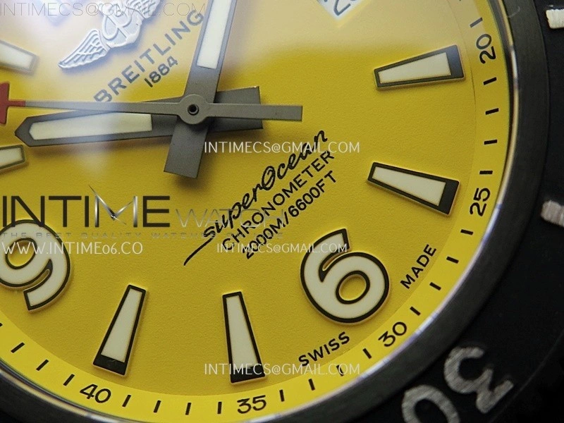 SuperOcean Automatic 46mm DLC TF 1:1 Best Edition Yellow Dial on Black Rubber Strap A2824
