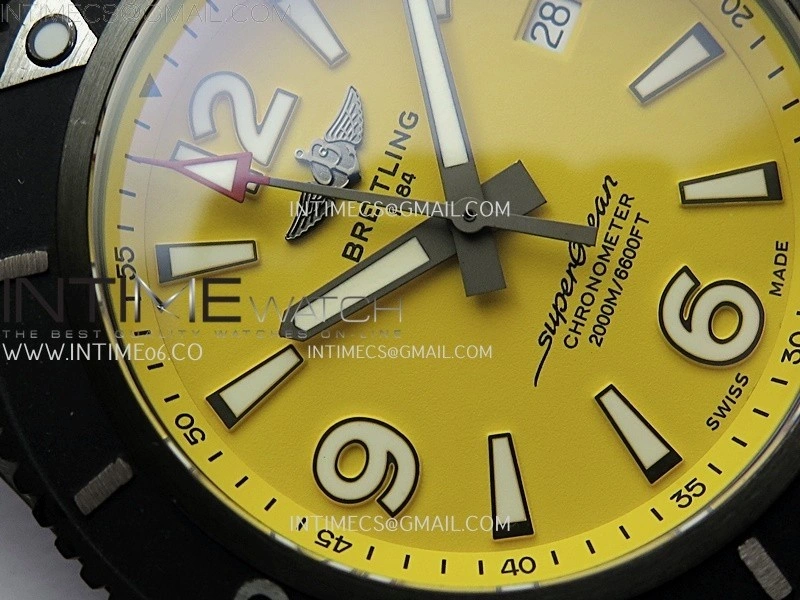 SuperOcean Automatic 46mm DLC TF 1:1 Best Edition Yellow Dial on Black Rubber Strap A2824