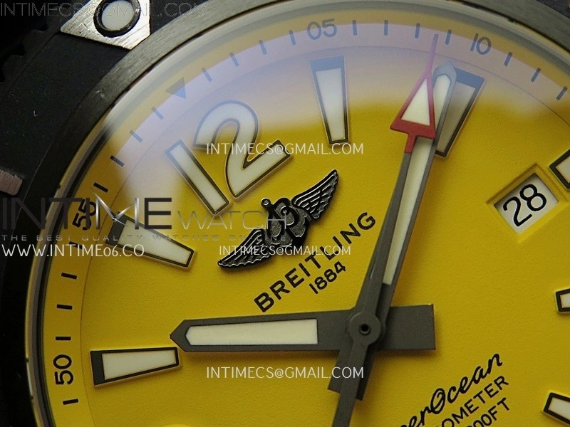 SuperOcean Automatic 46mm DLC TF 1:1 Best Edition Yellow Dial on Black Rubber Strap A2824