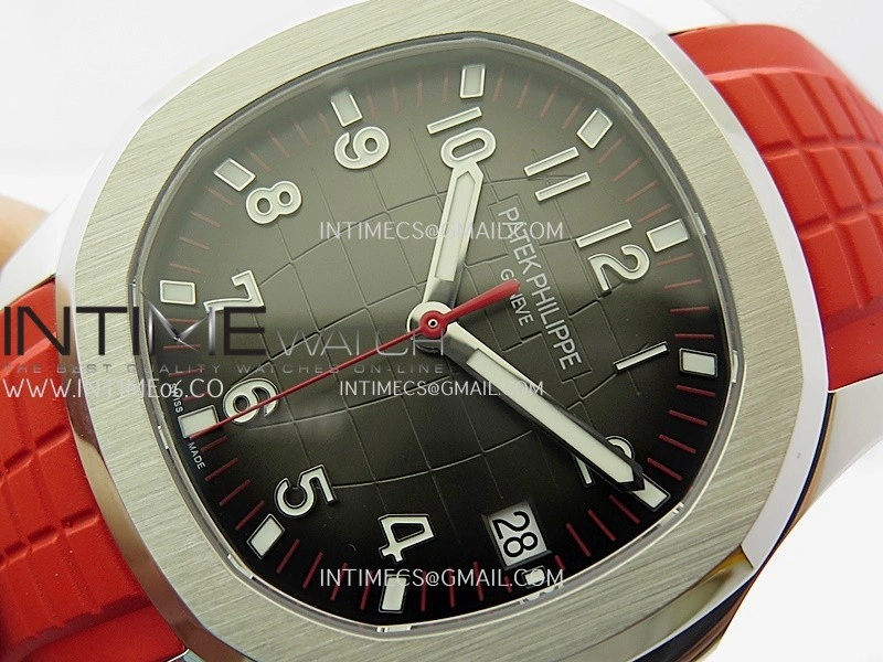 Aquanaut 5167 SS 3KF Best Edition Gray Dial On Red Rubber Strap A324 Super Clone V2