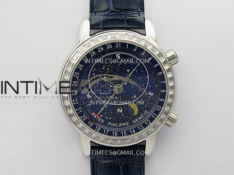 Grand Complications 6102G Moon SS T Crystal YF Blue Dial on Blue Leather Strap A240