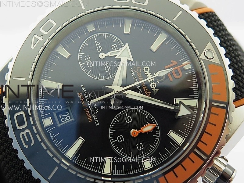 Planet Ocean Master Chronometer Black Orange Ceramic Bezel SS SCF 1:1 Best Edition Black Dial on Black Rubber Strap A9900