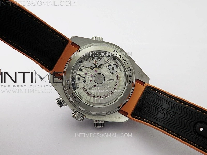 Planet Ocean Master Chronometer Black Orange Ceramic Bezel SS SCF 1:1 Best Edition Black Dial on Black Rubber Strap A9900