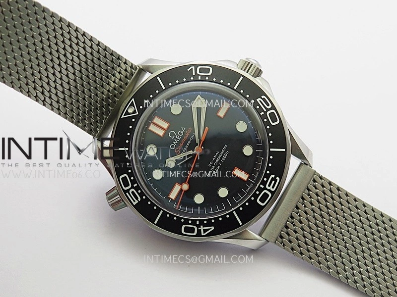 Seamaster 300M Diver 42mm Orange Second Hand SS ORF Best Edition Black Dial On Mesh Bracelet SuperClone 8806