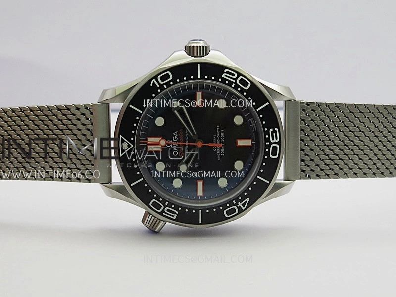 Seamaster 300M Diver 42mm Orange Second Hand SS ORF Best Edition Black Dial On Mesh Bracelet SuperClone 8806