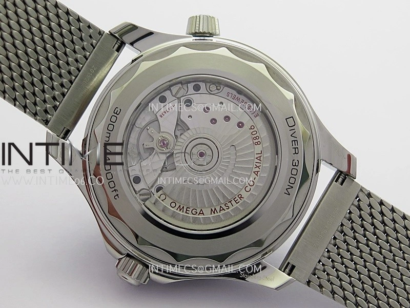 Seamaster 300M Diver 42mm Orange Second Hand SS ORF Best Edition Black Dial On Mesh Bracelet SuperClone 8806