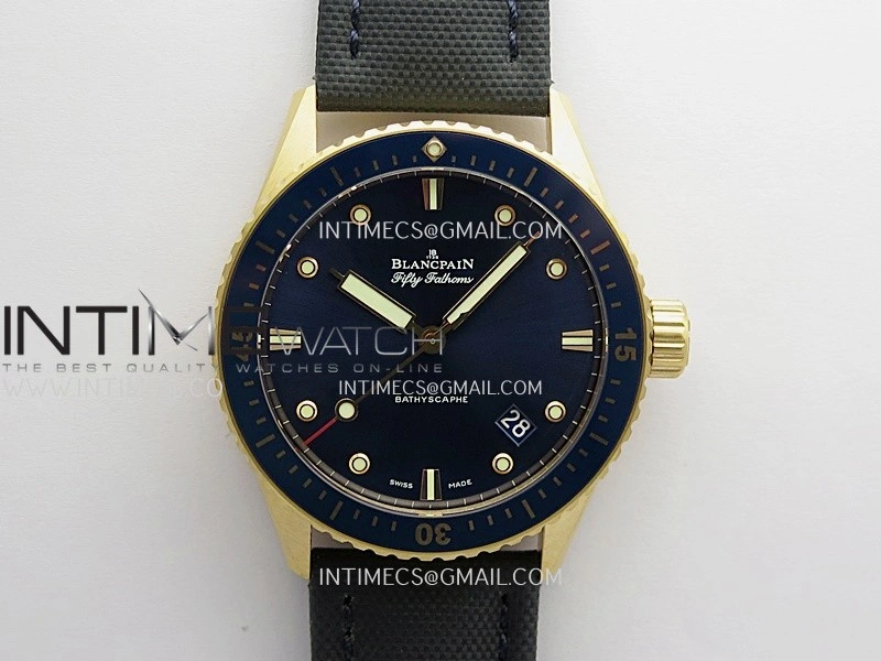 Fifty Fathoms Bathyscape Blue Ceramic Bezel RG GF 1:1 Best Edition Blue Dial On Blue Nylon Strap A1315