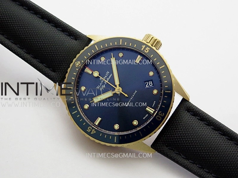 Fifty Fathoms Bathyscape Blue Ceramic Bezel RG GF 1:1 Best Edition Blue Dial On Blue Nylon Strap A1315