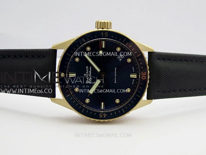 Fifty Fathoms Bathyscape Blue Ceramic Bezel RG GF 1:1 Best Edition Blue Dial On Blue Nylon Strap A1315