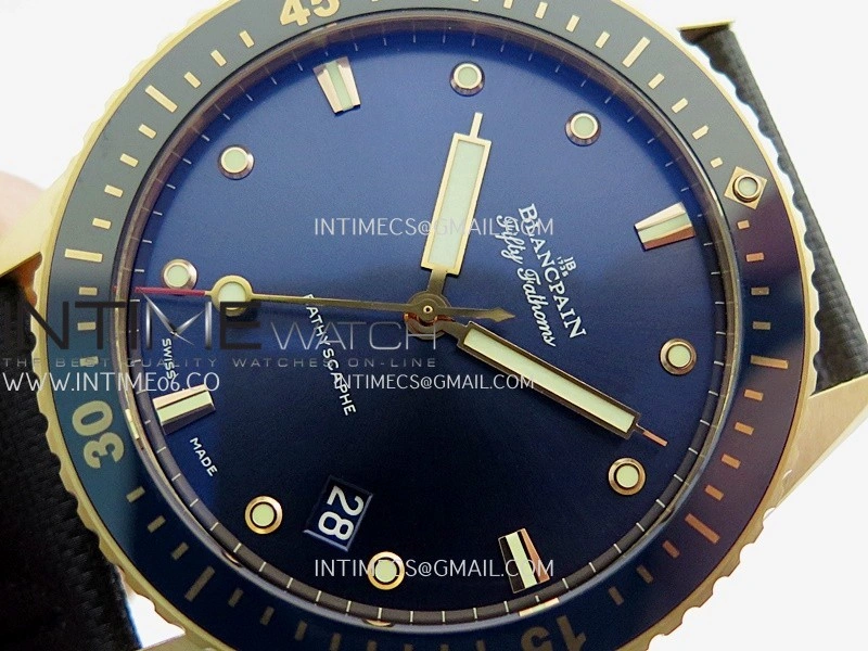 Fifty Fathoms Bathyscape Blue Ceramic Bezel RG GF 1:1 Best Edition Blue Dial On Blue Nylon Strap A1315