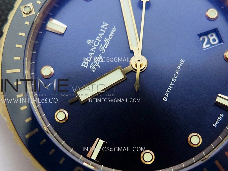 Fifty Fathoms Bathyscape Blue Ceramic Bezel RG GF 1:1 Best Edition Blue Dial On Blue Nylon Strap A1315