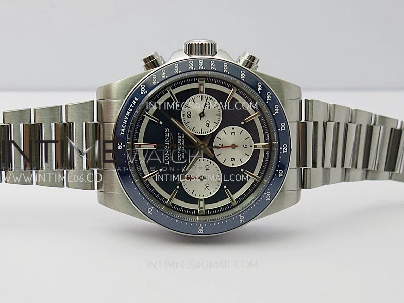 Conquest Chronograph 42mm Blue Ceramic Bezel SS AF 1:1 Best Edition Blue Dial On SS Bracelet A7750
