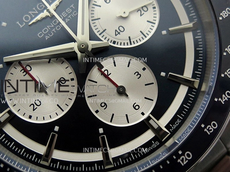 Conquest Chronograph 42mm Blue Ceramic Bezel SS AF 1:1 Best Edition Blue Dial On SS Bracelet A7750