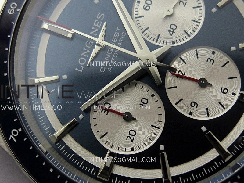 Conquest Chronograph 42mm Blue Ceramic Bezel SS AF 1:1 Best Edition Blue Dial On SS Bracelet A7750