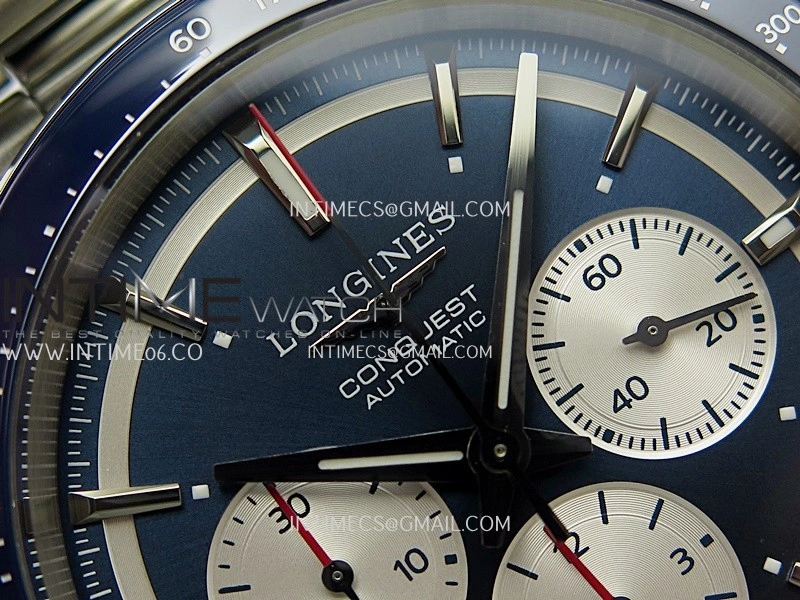 Conquest Chronograph 42mm Blue Ceramic Bezel SS AF 1:1 Best Edition Blue Dial On SS Bracelet A7750